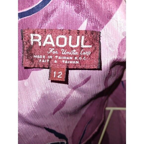 5/$25 Sz 12 80s Large Print Purple Floral Bandana Pleated Collar Dress - Picture 4 of 12